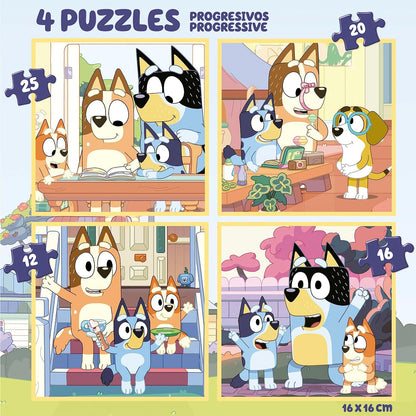 Educa - Set de Cuatro Puzzles progresivos de 12 a 25 Piezas con los Personajes de Bluey | Presentados en una magnífica Maleta para Poder guardarlos. Recomendados a Partir de 3 años (19830