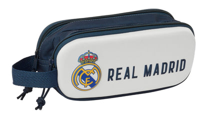 Safta Real Madrid 3D – Double 3D Pencil Case, Children's Pencil Case, Ideal for School-Age Children, Comfortable and Versatile, Quality and Resistance, 21 x 6 x 8 cm, White/Navy Blue, White/Navy Blue