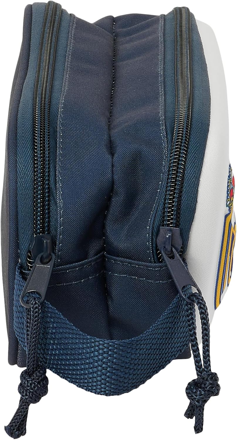 Safta Real Madrid 3D – Double 3D Pencil Case, Children's Pencil Case, Ideal for School-Age Children, Comfortable and Versatile, Quality and Resistance, 21 x 6 x 8 cm, White/Navy Blue, White/Navy Blue