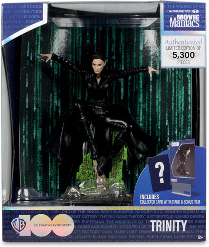 McFarlane Movie Maniacs Trinity (The Matrix) 6" Posed Figure WV6 WB100 Toys – Limited Edition with Scenic Backdrop and Environmental Base Display