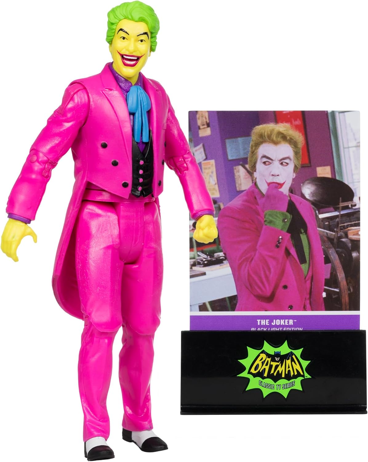 McFarlane Toys DC Retro The Joker Batman: Classic TV Series Black Light Gold Label 6-Inch Action Figure - Entertainment Earth Exclusive