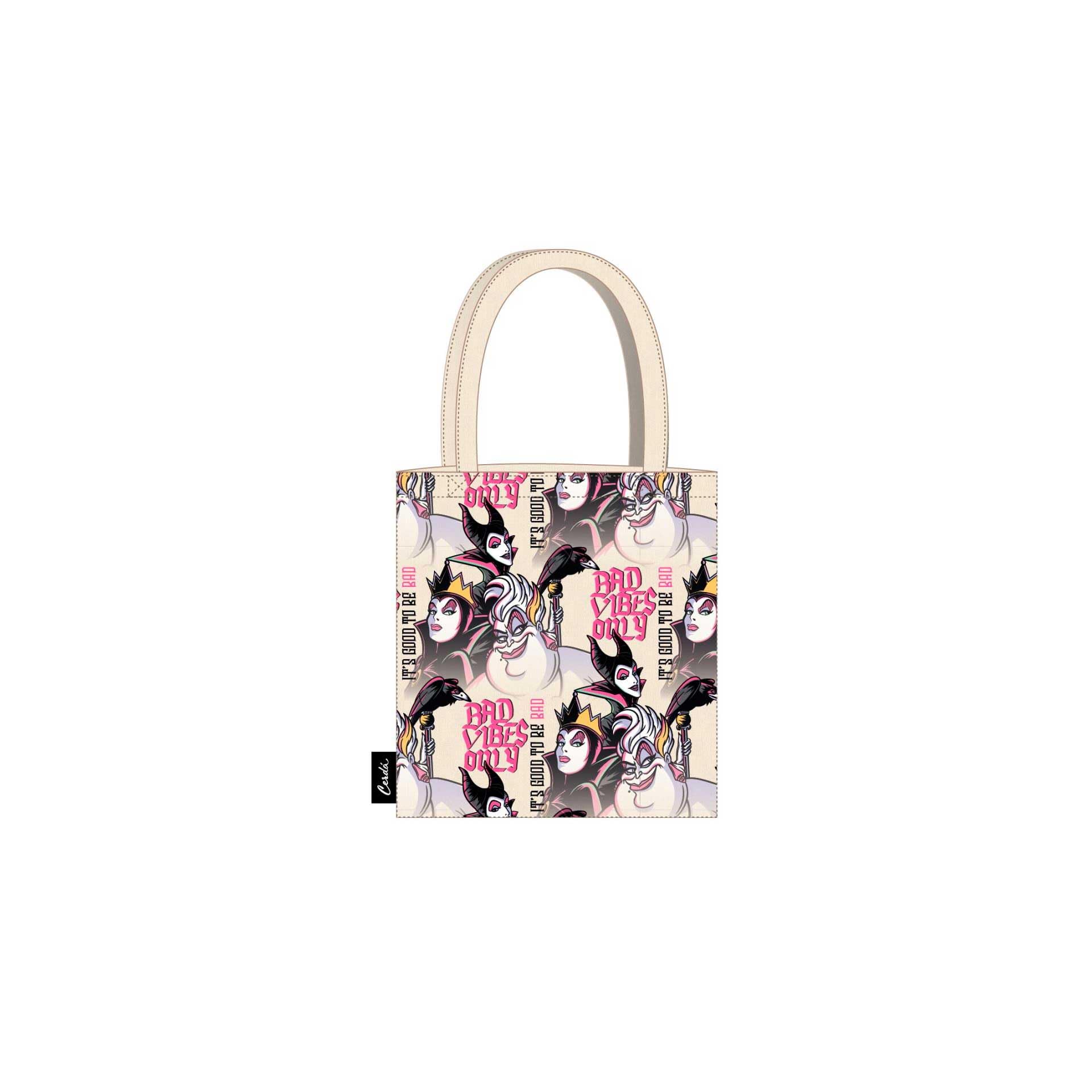 CERDÁ LIFE'S LITTLE MOMENTS Borsa Shopping di Villanas Disney - Nero - 36 x 39 x 0,4 cm - 2 manici - Realizzata in poliestere e cotone - Stampa di Villanas Disney - Prodotto originale, Nero