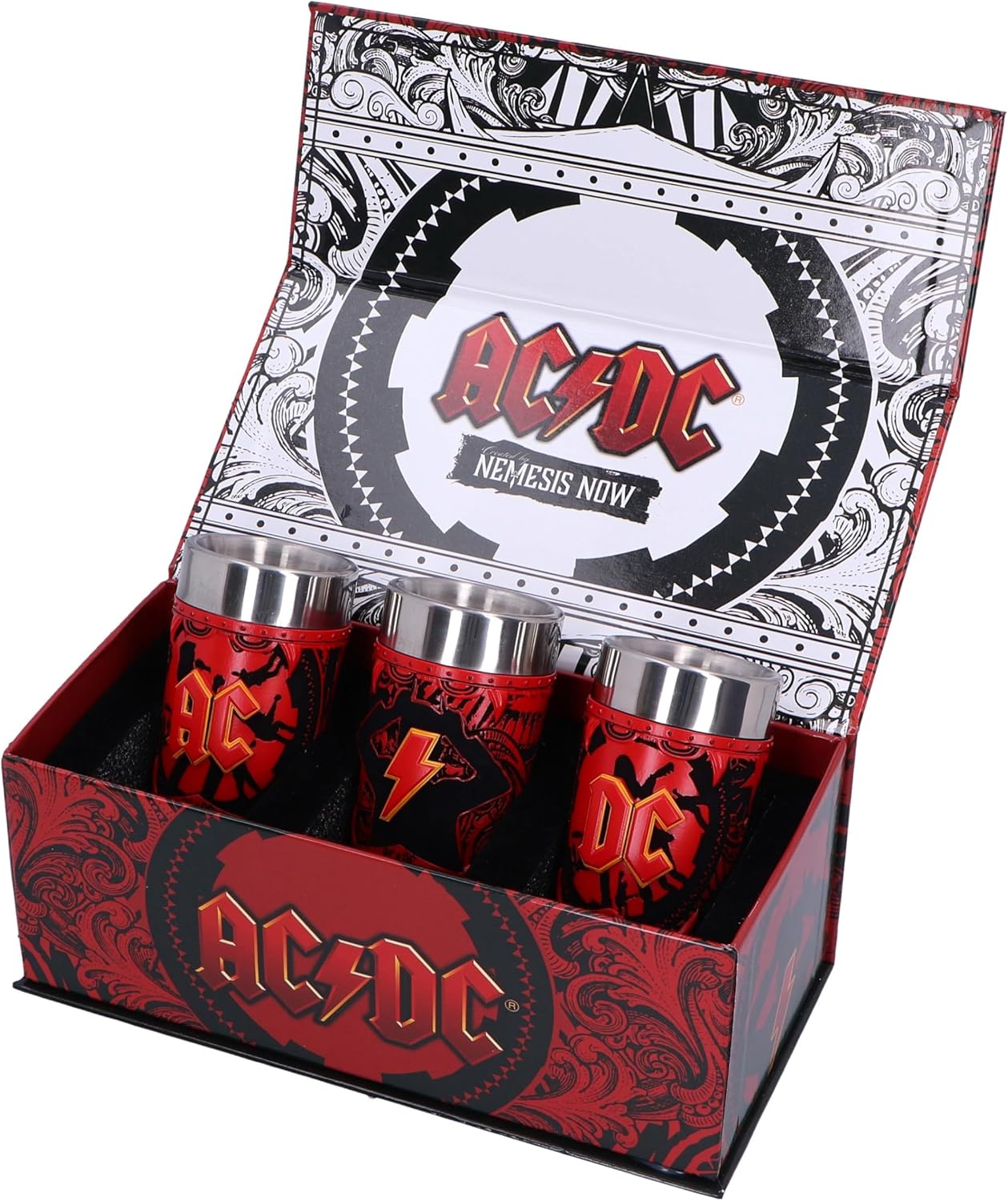 Nemesis Now ACDC Logo Set of 3 Shot Glass Set 8.7cm, Resin, Official ACDC Merchandise, ACDC Collectible Mini Cup Set, Three ACDC Shot Glasses, Cast in The Finest Resin, Expertly Hand-Painted