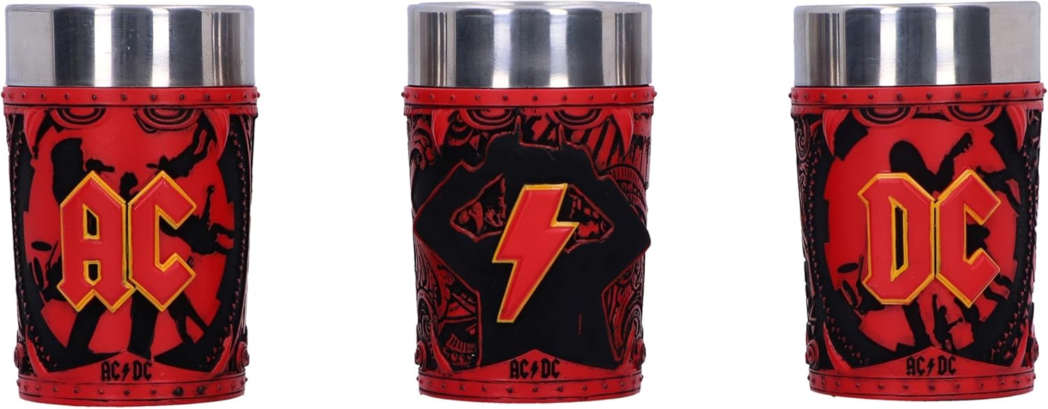 Nemesis Now ACDC Logo Set of 3 Shot Glass Set 8.7cm, Resin, Official ACDC Merchandise, ACDC Collectible Mini Cup Set, Three ACDC Shot Glasses, Cast in The Finest Resin, Expertly Hand-Painted