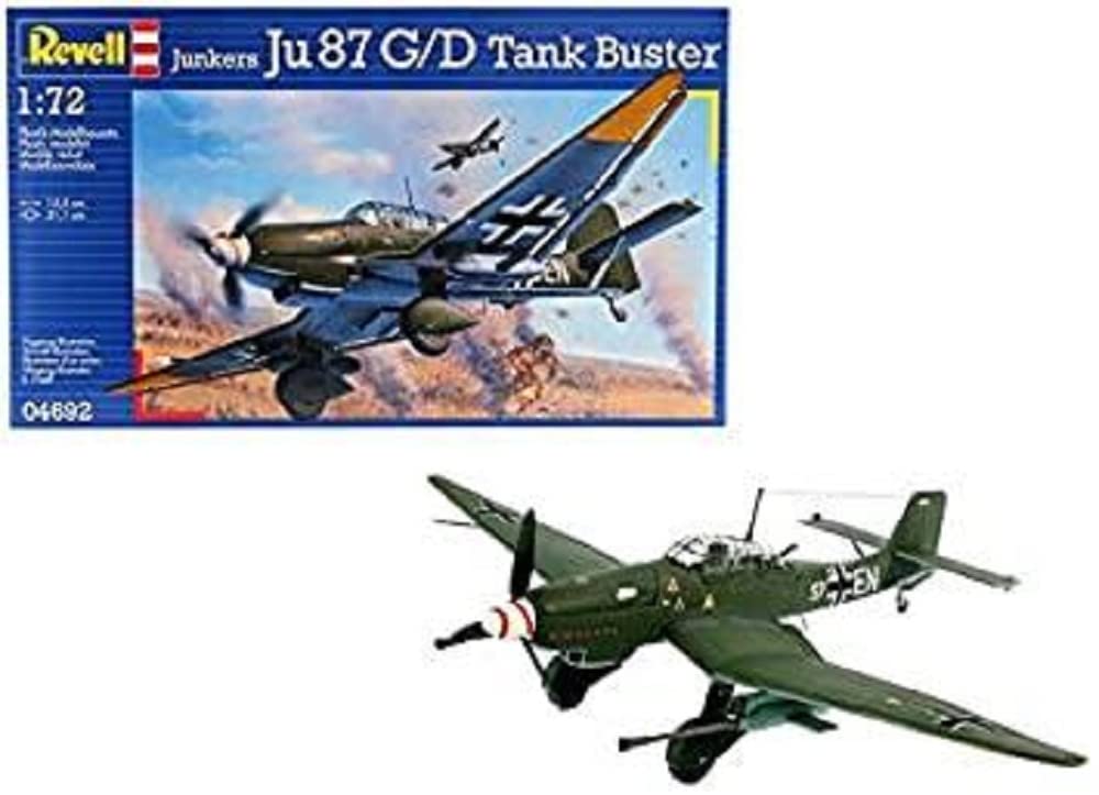 Revell Revell_04692 Modellbausatz Flugzeug 1:72 - Junkers Ju87 G/D Tank Buster im Maßstab 1:72, Level 3, originalgetreue Nachbildung mit vielen Details, 04692, Unlackiert