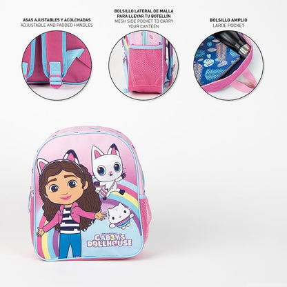 CERDÁ LIFE'S LITTLE MOMENTS Kinderrucksack von Gabby's Dollhouse, Rosa, Reißverschluss, 25 x 20 x 29 cm, Schulrucksack, gepolsterte Griffe, Originalprodukt, entworfen in Spanien, Rosa, Estándar