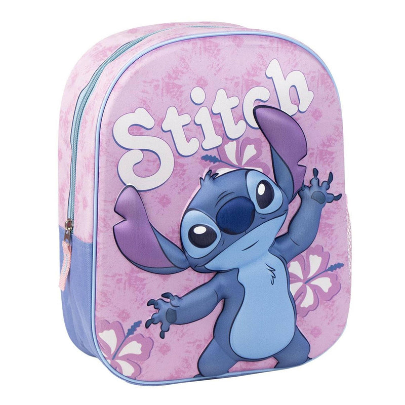 Children's 3D Stitch Backpack - Pink - 25x10x31cm - Made of Polyester and EVA - With Zip Closure - Stitch Print - Original Product Designed in Spain, pink, Estándar, Casual
