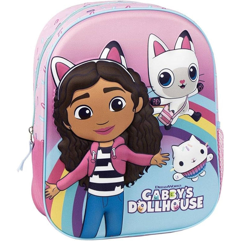Zaino per bambini di Gabby´s Dollhouse - Colore Rosa - Chiusura con cerniera - 25 x 31 x 10 cm - Zaino per bambini con dettagli in 3D - Maniglie imbottite - Prodotto originale progettato in Spagna