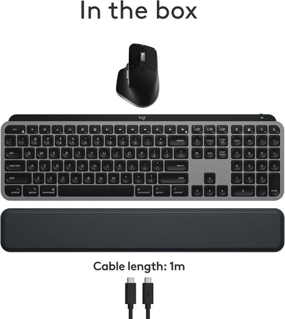 Logitech MX Keys S Combo for Mac, Wireless Keyboard and Mouse With Palm Rest, Backlit Keyboard, Fast Scroll Wireless Mouse, Bluetooth USB C for MacBook Pro, Macbook Air, iMac, iPad, QWERTY UK - Grey