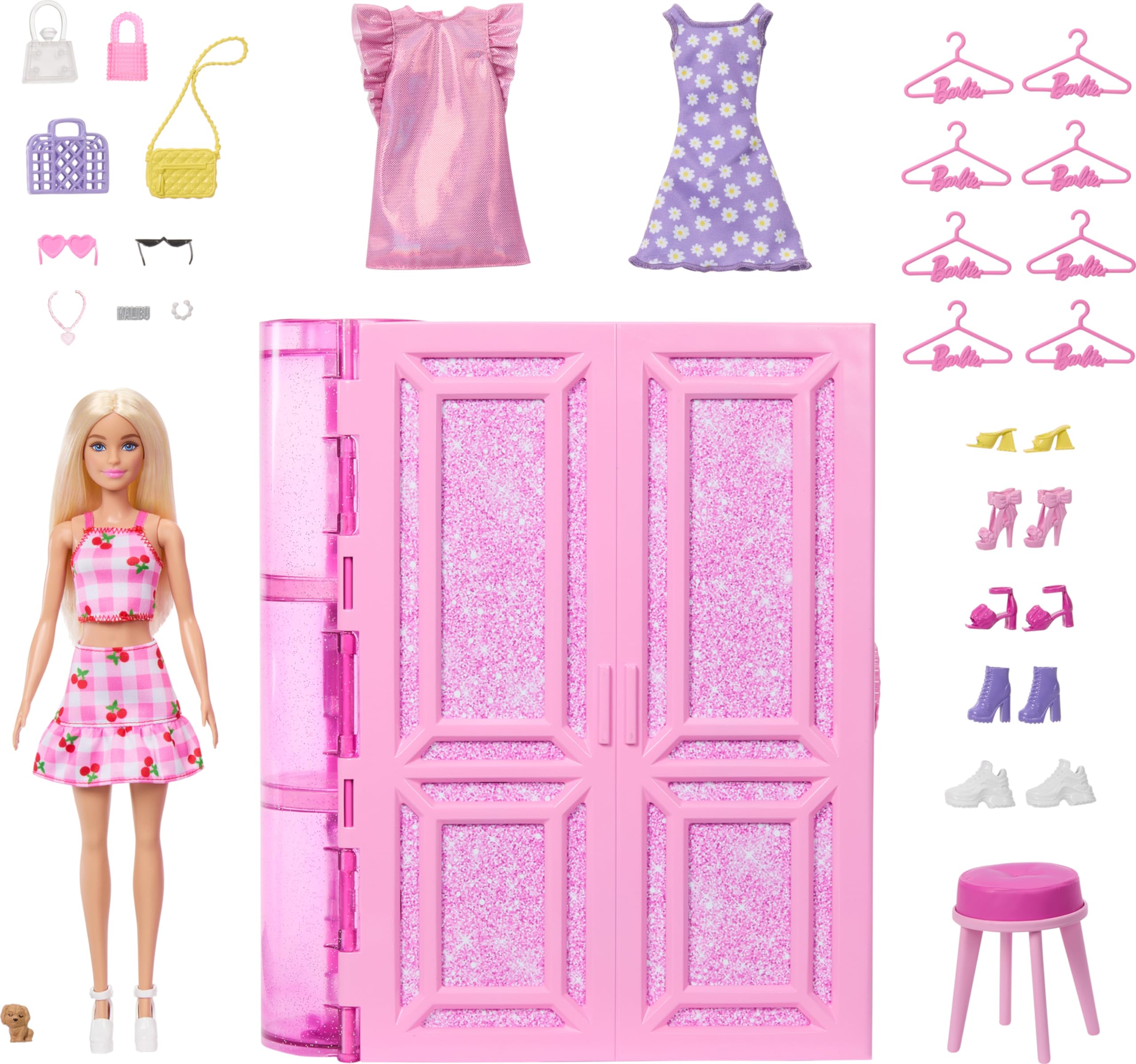 Barbie Dream Closet Toy Playset with Blonde Fashion Doll, Clothes & Accessories, 3-ft-Wide with 25+ Pieces, 3 Complete Looks, HXD58