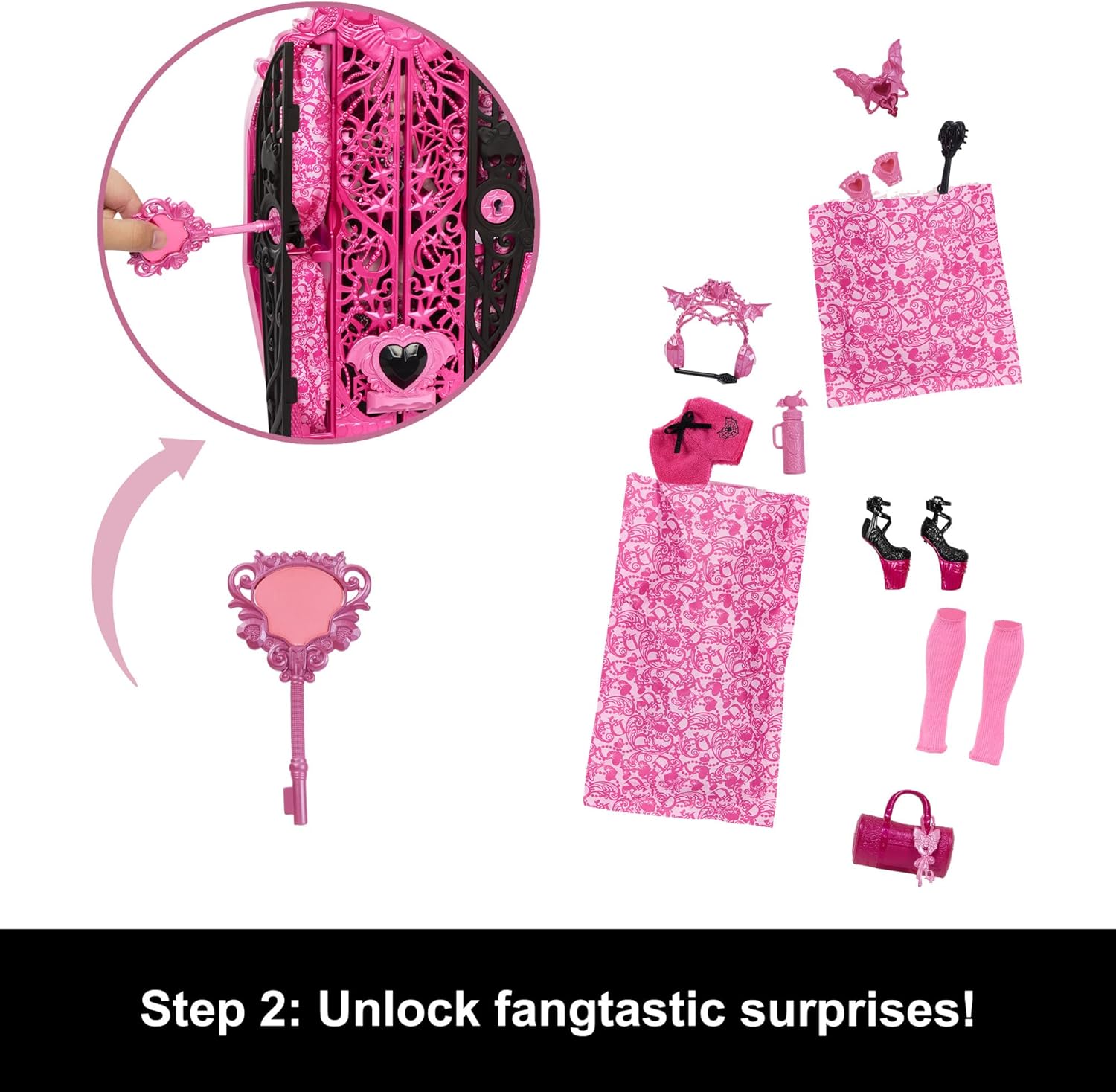 Monster High Skulltimate Secrets Doll and Accessories Set, Monster Mysteries Draculaura with Dress-Up Closet and 19+ Surprises including Doll Clothes, HXH84