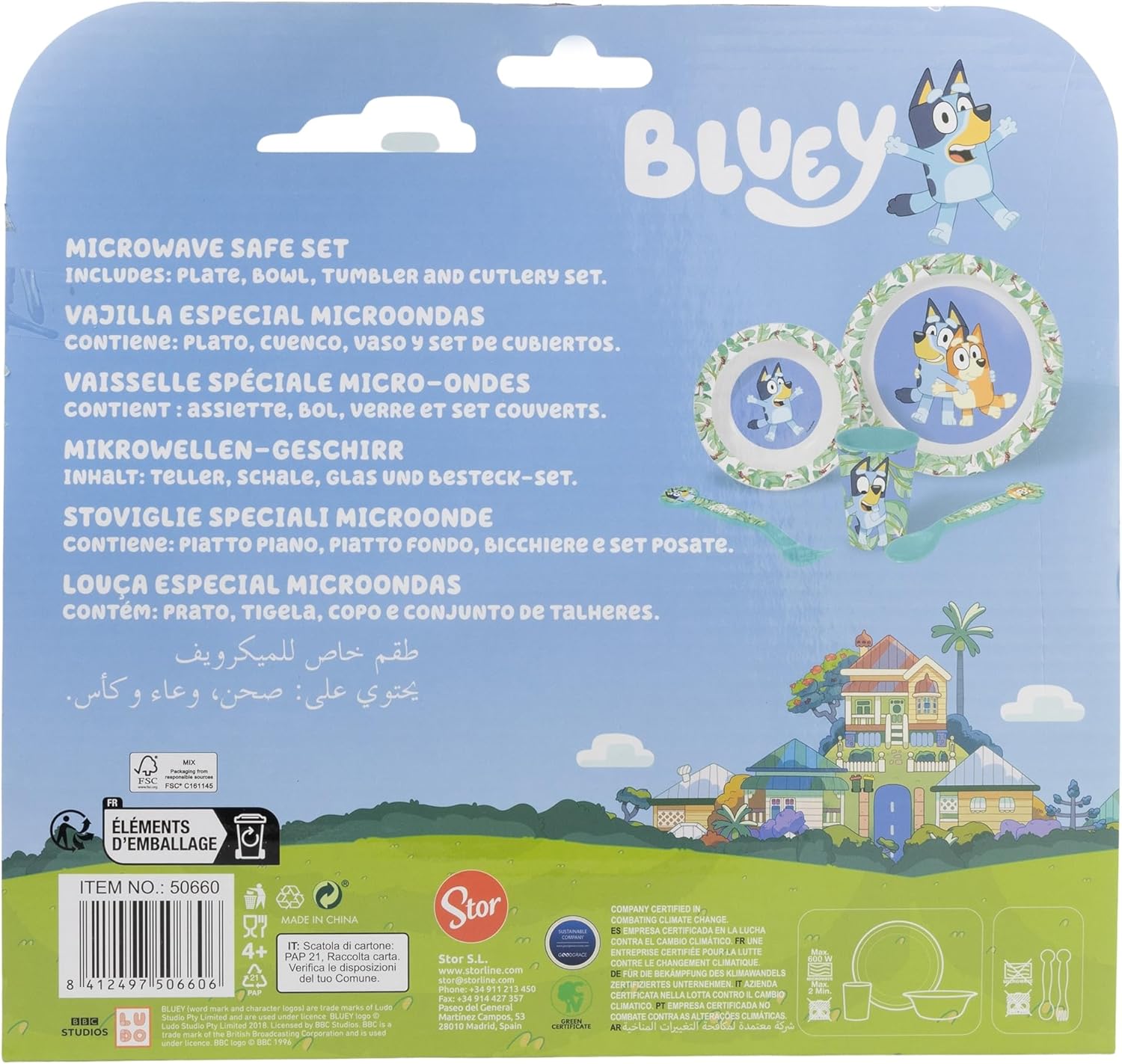 Bluey Reusable Microwavable Children's Tableware Set with Cup, Plate, Bowl and Cutlery, multicoloured, Estándar, Casual
