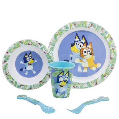 Bluey Reusable Microwavable Children's Tableware Set with Cup, Plate, Bowl and Cutlery, multicoloured, Estándar, Casual