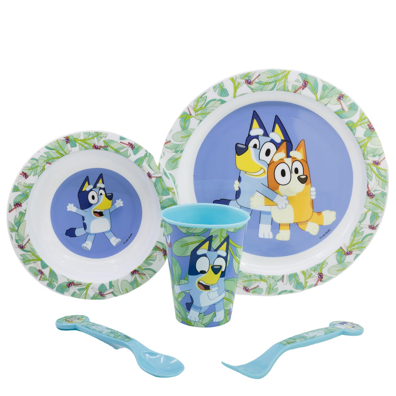 Bluey Reusable Microwavable Children's Tableware Set with Cup, Plate, Bowl and Cutlery, multicoloured, Estándar, Casual
