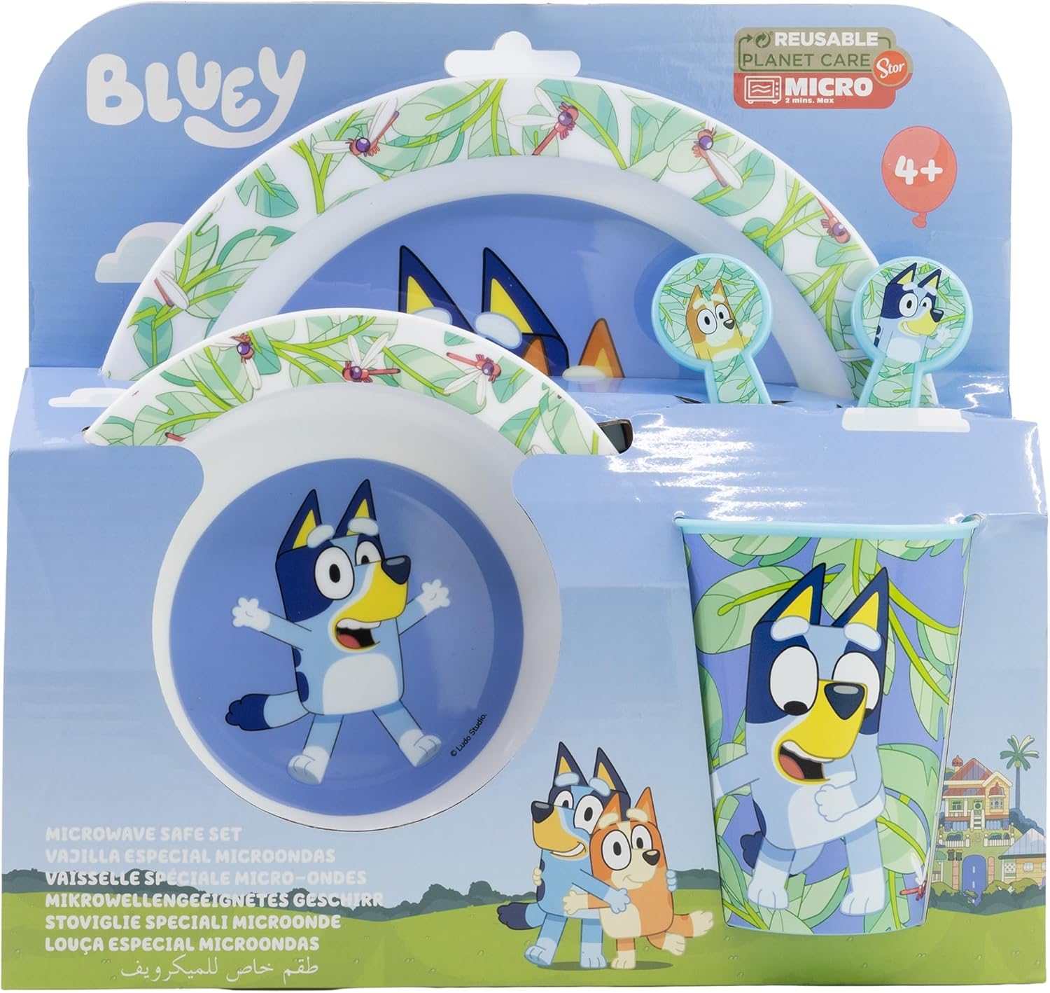 Bluey Reusable Microwavable Children's Tableware Set with Cup, Plate, Bowl and Cutlery, multicoloured, Estándar, Casual