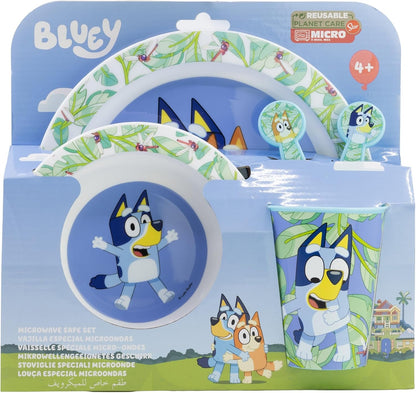 Bluey Reusable Microwavable Children's Tableware Set with Cup, Plate, Bowl and Cutlery, multicoloured, Estándar, Casual