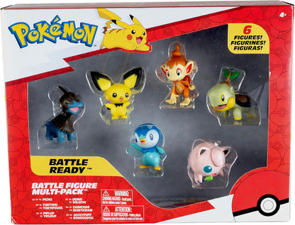 Pokémon Battle Figure Toy Set - 6 Piece Playset - Includes 2" Pichu, Yamper, Turtwig, Piplup, Chimchar & Deino - Generation 4 Diamond & Pearl Starters - Gift for Kids, Boys & Girls