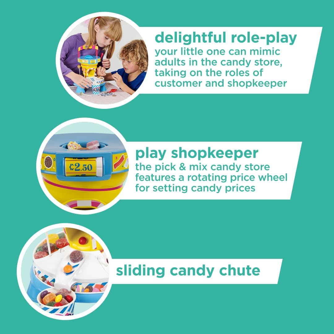 Tienda de golosinas a granel Casdon (sin golosinas), Tienda de golosinas de juguete para niños a partir de 3 años, Incluye rueda de precios giratoria, Perfecta para un juego imaginativo
