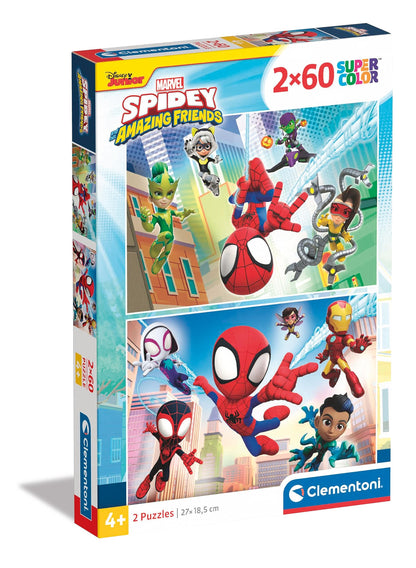 Clementoni - Clementoni Legpuzzel Super Color Spidey and His Amazing Friends 2x60st.