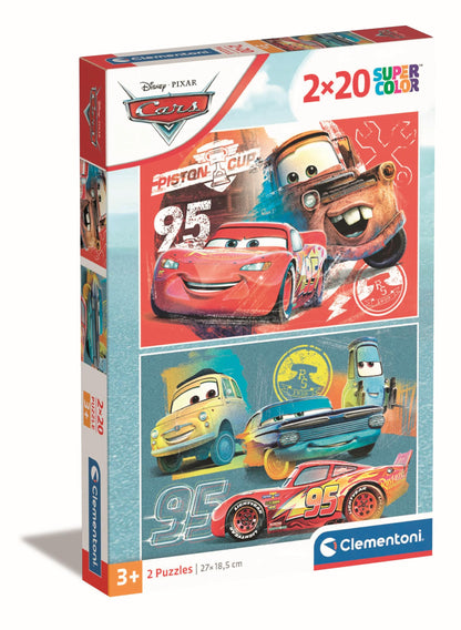Clementoni 24808 Disney Cars Jigsaw 2 20 Pieces-Supercolor Children 3-5 Years, Cartoon, Gift for Boy/Girls, Puzzle for Kids, Made in Italy, Multicolor