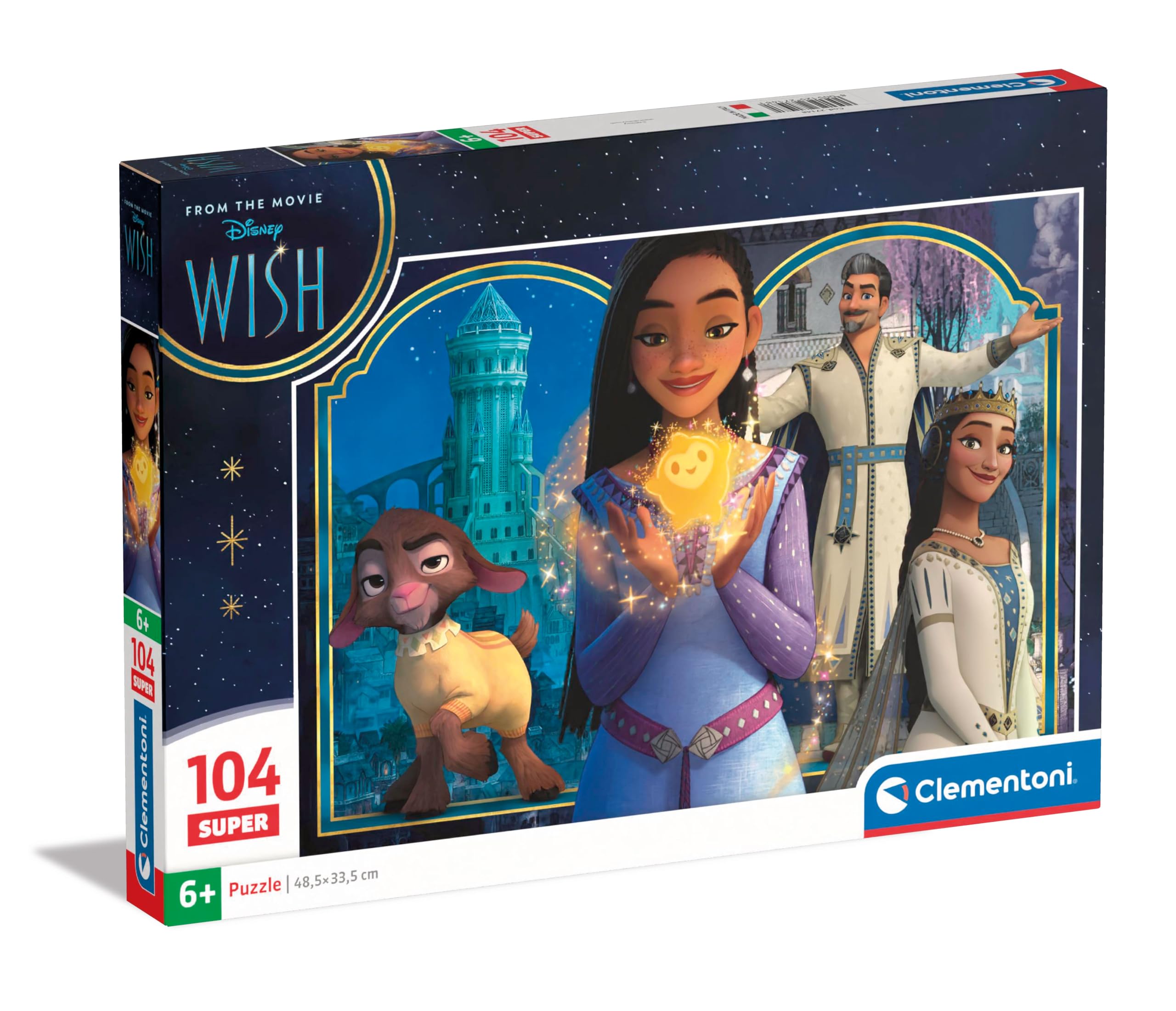 Clementoni 27148 Disney Wish Jigsaw 104 Pieces-Supercolor Children 6-8 Years, Cartoon, Gift for Boy/Girls, Puzzle for Kids, Made in Italy, Multicolor