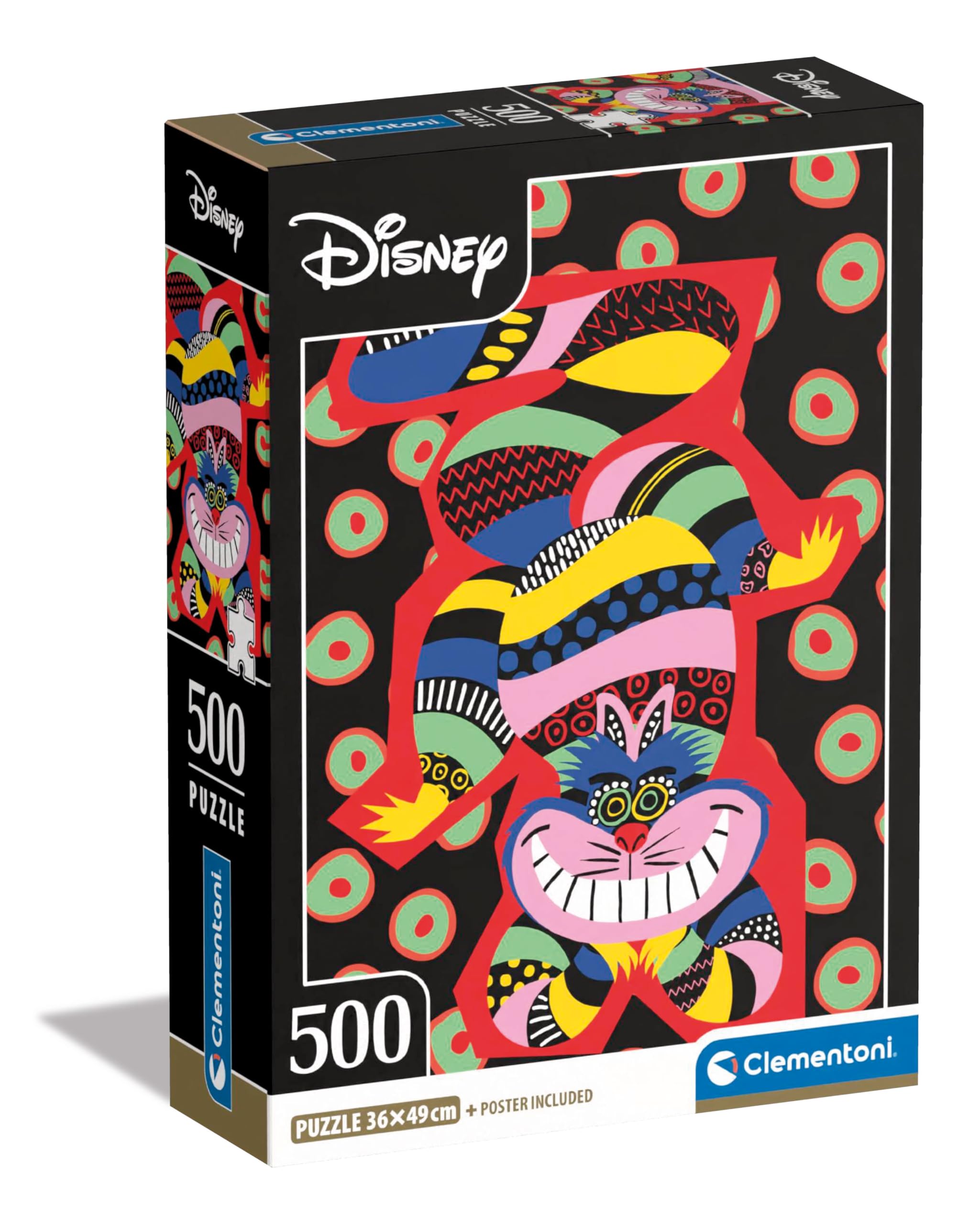 Clementoni 35533 Disney Alice In Wonderland Jigsaw Cheshire Cat 500 Pieces-Poster Included, Puzzle for Adults 14-99 Years, Gift for Men/Women, Made in Italy, Multicolor
