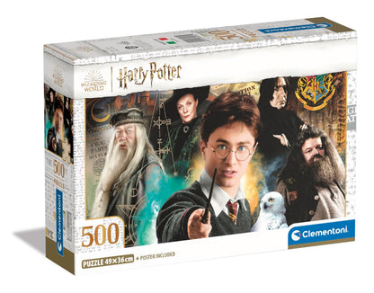 Clementoni 35534 Harry Potter Jigsaw 500 Pieces-Poster Included, Puzzle for Adults 14-99 Years, Gift for Men/Women, Hogwarts, Made in Italy, Multicolor