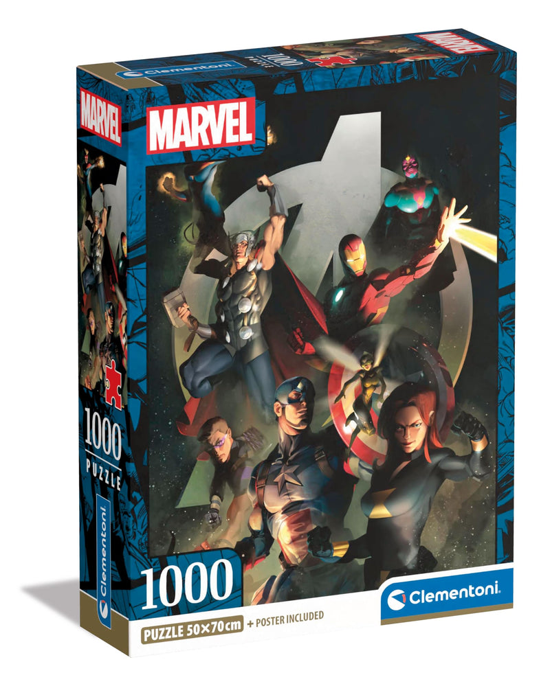 Clementoni 39809 Marvel The Avengers Jigsaw 1000 Pieces-Puzzle for Adults 14-99 Years, Poster Included, Gift for Men/Women, Superheroes, Made in Italy, Multicolor