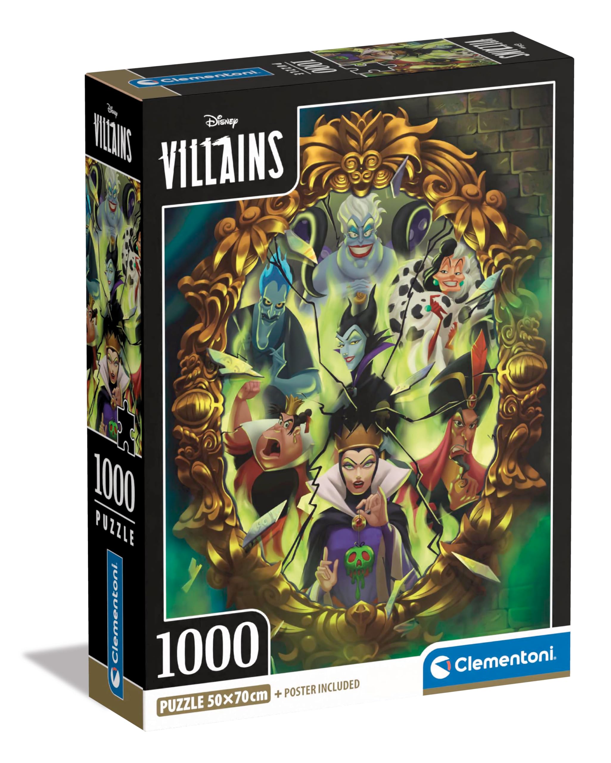 Clementoni 39812 Disney Jigsaw Villains 1000 Pieces-Puzzle for Adults 14-99 Years, Poster Included, Gift for Men/Women, Made in Italy, Multicolor