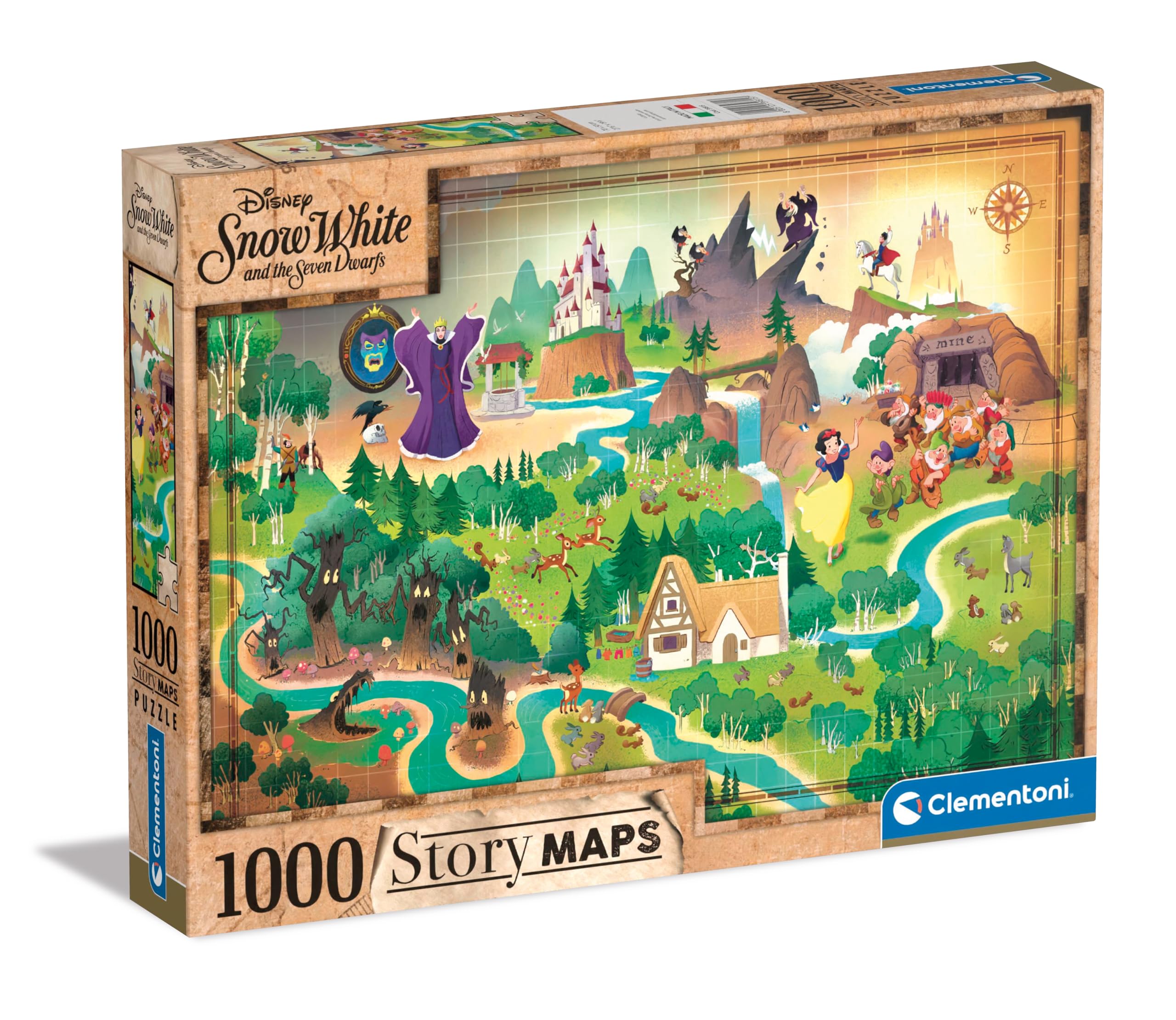 Clementoni 39815 Disney Princess Jigsaw Snow White Story Maps 1000 Pieces-Puzzle for Adults 14-99 Years, Gift for Men/Women, Made in Italy, Multicolor