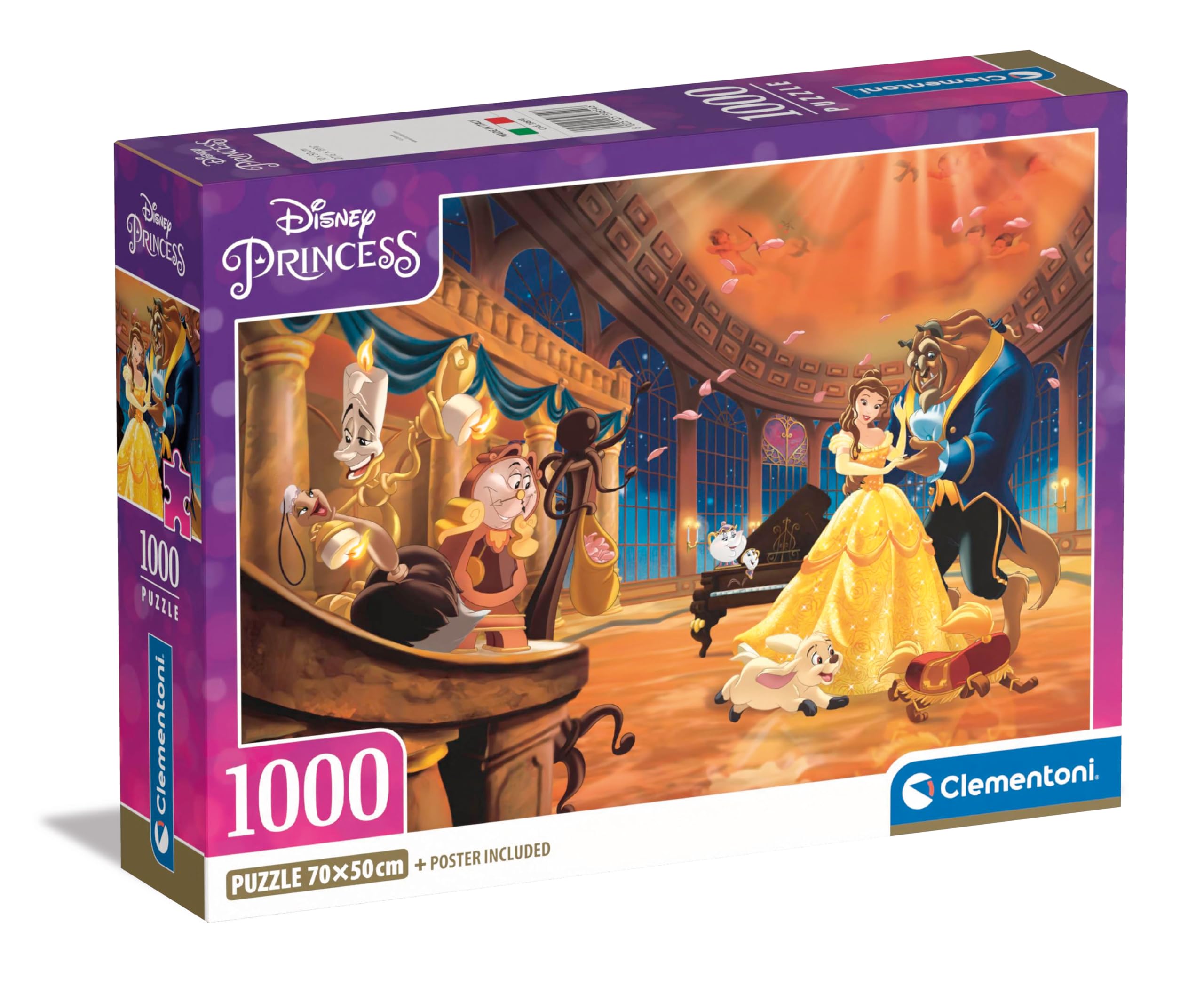 Clementoni 39854 Disney Princess Jigsaw Belle and The Beast 1000 Pieces-Poster Included, Puzzle for Adults 14-99 Years, Gift for Men/Women, Made in Italy, Multicolor
