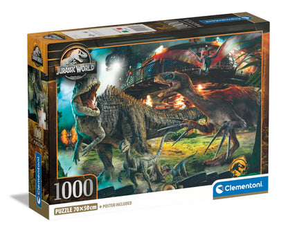 Clementoni 39856 Jurassic World Jigsaw 1000 Pieces-Poster Included, Puzzle for Adults 14-99 Years, Gift for Men/Women, Dinosaur, Made in Italy, Multicolor