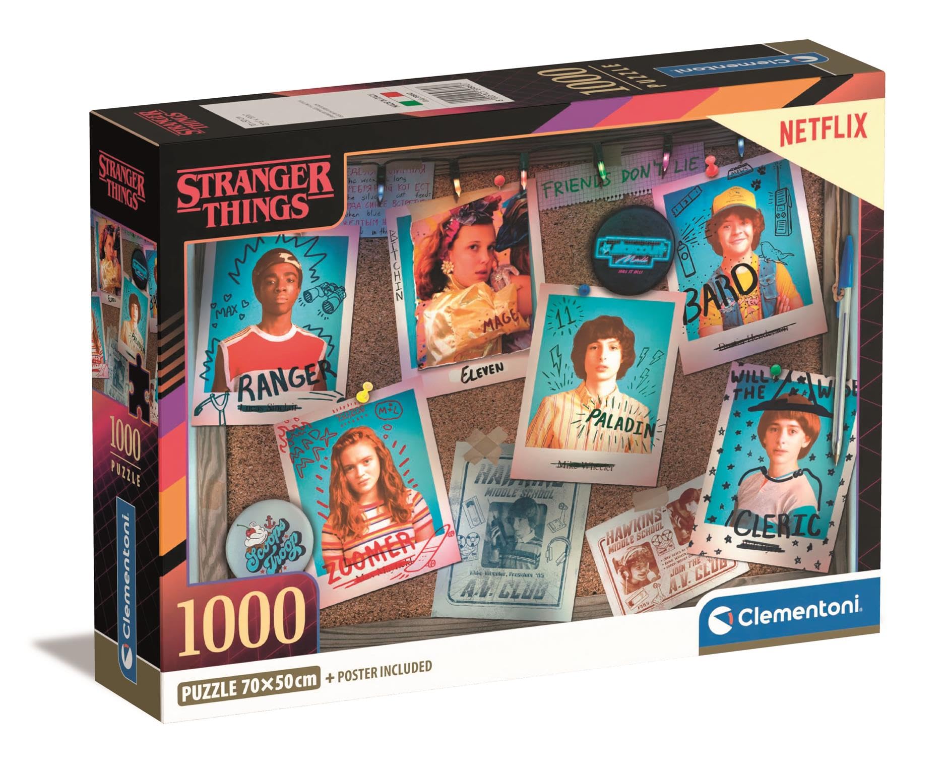 Clementoni - Puzzle 1000 Pezzi per Adulti e Ragazzi, Special Series, Tema Serie TV Netflix Stranger Things, con Poster Incluso, Compact Box, Idea Regalo Uomo e Donna, Made in Italy, 70x50 cm, 39860