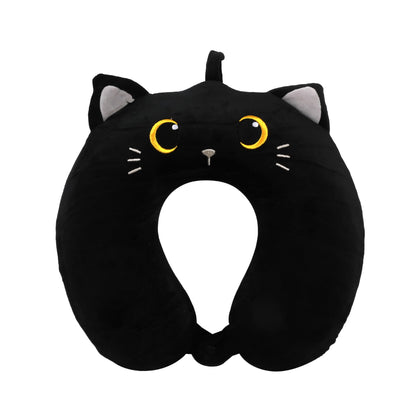 I-TOTAL® - Animal Shaped Travel Pillow/Soft Neck Travel Pillow for Neck Support/Funny Travel Pillows (Black Cat