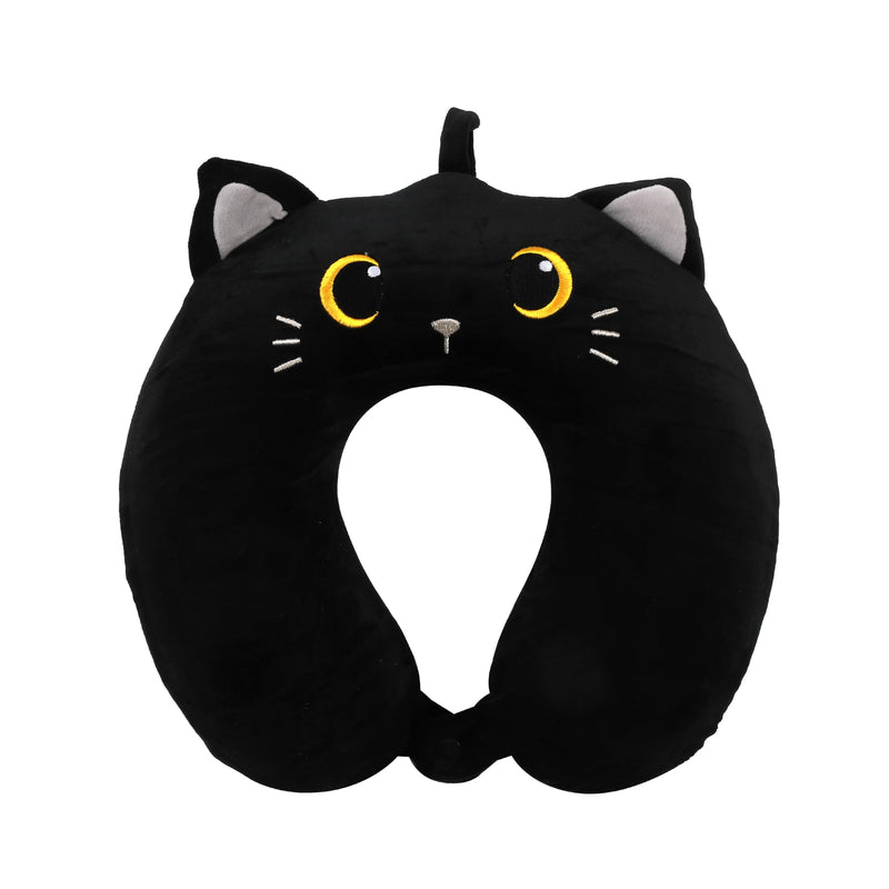 I-TOTAL® - Animal Shaped Travel Pillow/Soft Neck Travel Pillow for Neck Support/Funny Travel Pillows (Black Cat