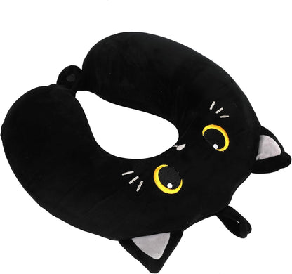 I-TOTAL® - Animal Shaped Travel Pillow/Soft Neck Travel Pillow for Neck Support/Funny Travel Pillows (Black Cat