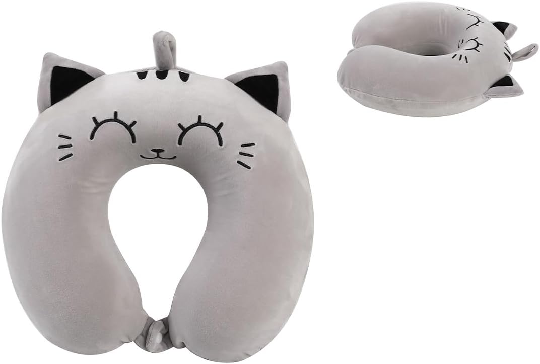 I-TOTAL® - Travel Pillow Shape/Neck Travel Pillow Soft Neck Support Pillow/Pillows Funny Travel Pillow (GREY CAT