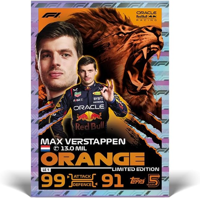 Topps Turbo Attax Formula 1 2024 Starter Pack Contient 20 Cartes Dont Une Carte Verstappen Orange Dutch Lion Le et Une Carte Piastri Emerald Le.