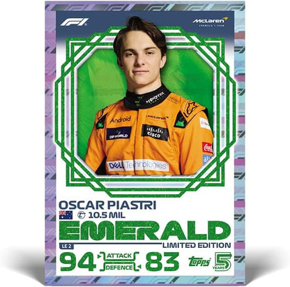 Topps Turbo Attax Formula 1 2024 Starter Pack Contient 20 Cartes Dont Une Carte Verstappen Orange Dutch Lion Le et Une Carte Piastri Emerald Le.