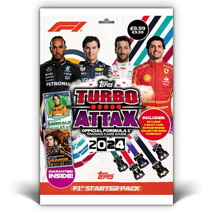 Topps Turbo Attax Formula 1 2024 Starter Pack Contient 20 Cartes Dont Une Carte Verstappen Orange Dutch Lion Le et Une Carte Piastri Emerald Le.