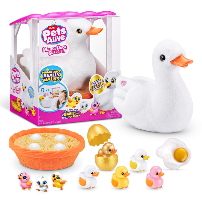 Pets Alive Mama Duck & Baby Surprise, Mama Duck, Electronic Pet Toy, Nurturing Play Surprise Hatching Interactive Girls Toy