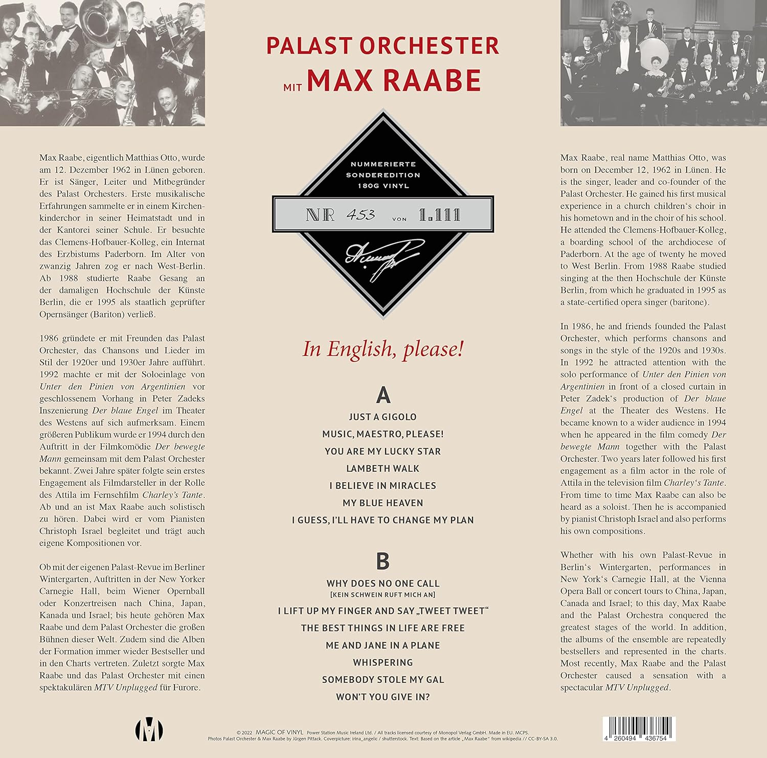 Palast Orchester mit Max Raabe - In English, Please! Limitiert und 1111 Stück nummeriert - 180gr. silber