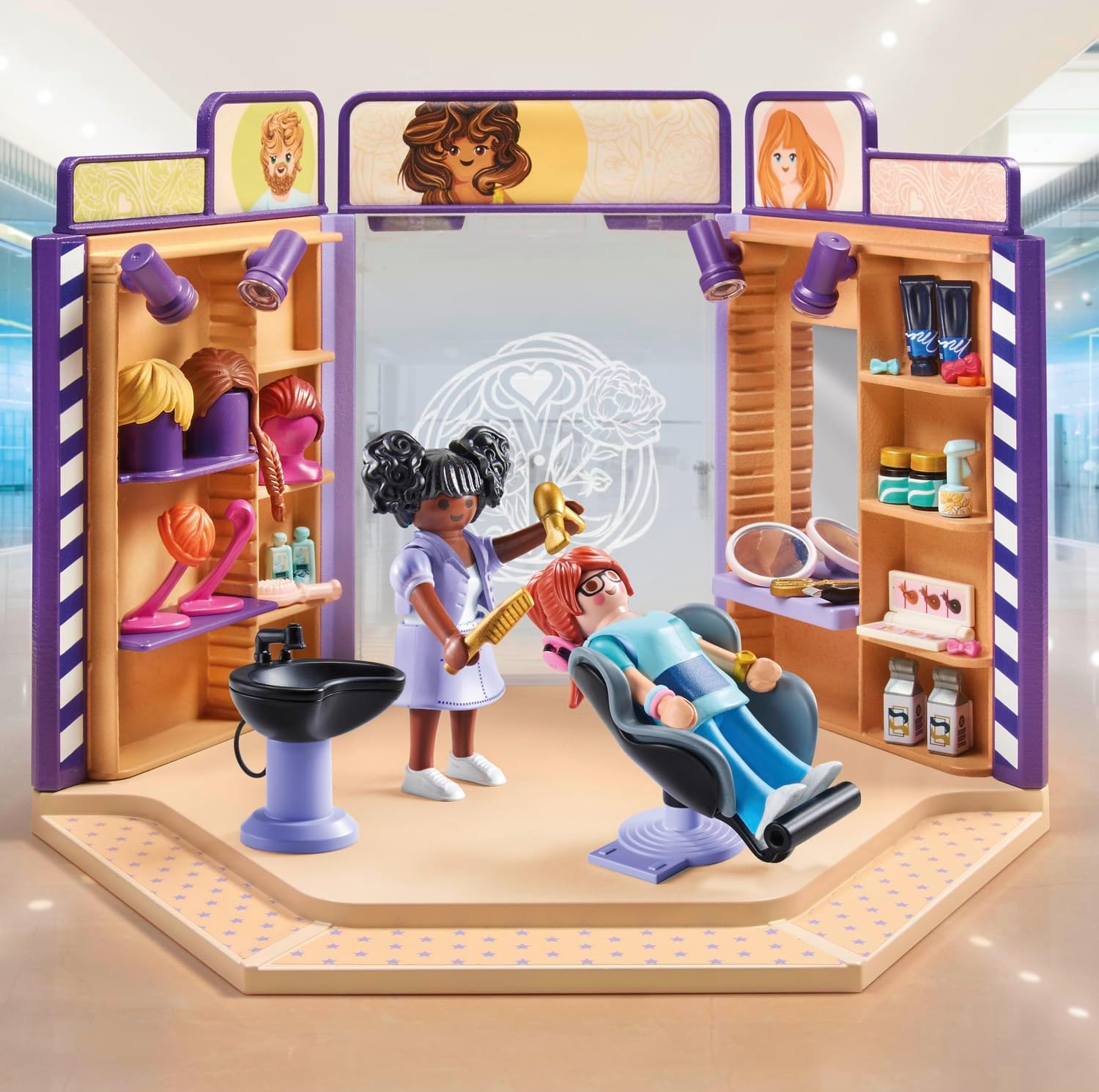 Playmobil 71535 myLife: Hair Salon, trendy hairstyles and wigs for customers, with extensive accessories for experimentation, creative play sets suitable for children ages 5+