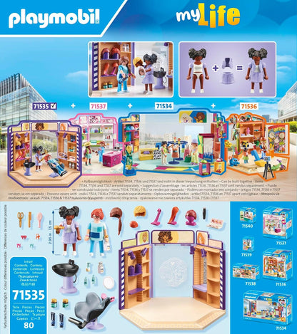 Playmobil 71535 myLife: Hair Salon, trendy hairstyles and wigs for customers, with extensive accessories for experimentation, creative play sets suitable for children ages 5+