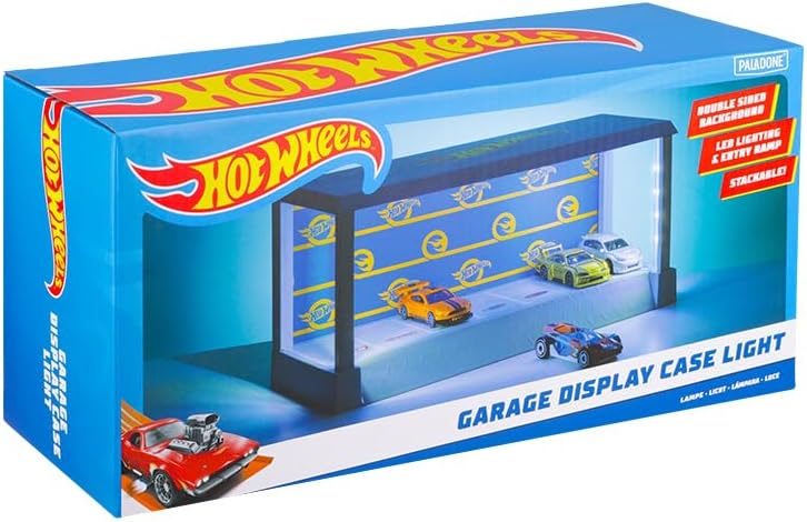 Paladone Hot Wheels Garage & Display Light – Prodotto con licenza ufficiale Mattel, custodia luminosa per 7 auto, sfondo personalizzabile, regalo per collezionisti