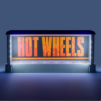 Paladone Hot Wheels Garage & Display Light – Prodotto con licenza ufficiale Mattel, custodia luminosa per 7 auto, sfondo personalizzabile, regalo per collezionisti