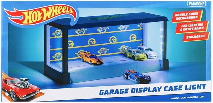 Paladone Hot Wheels Garage & Display Light – Prodotto con licenza ufficiale Mattel, custodia luminosa per 7 auto, sfondo personalizzabile, regalo per collezionisti