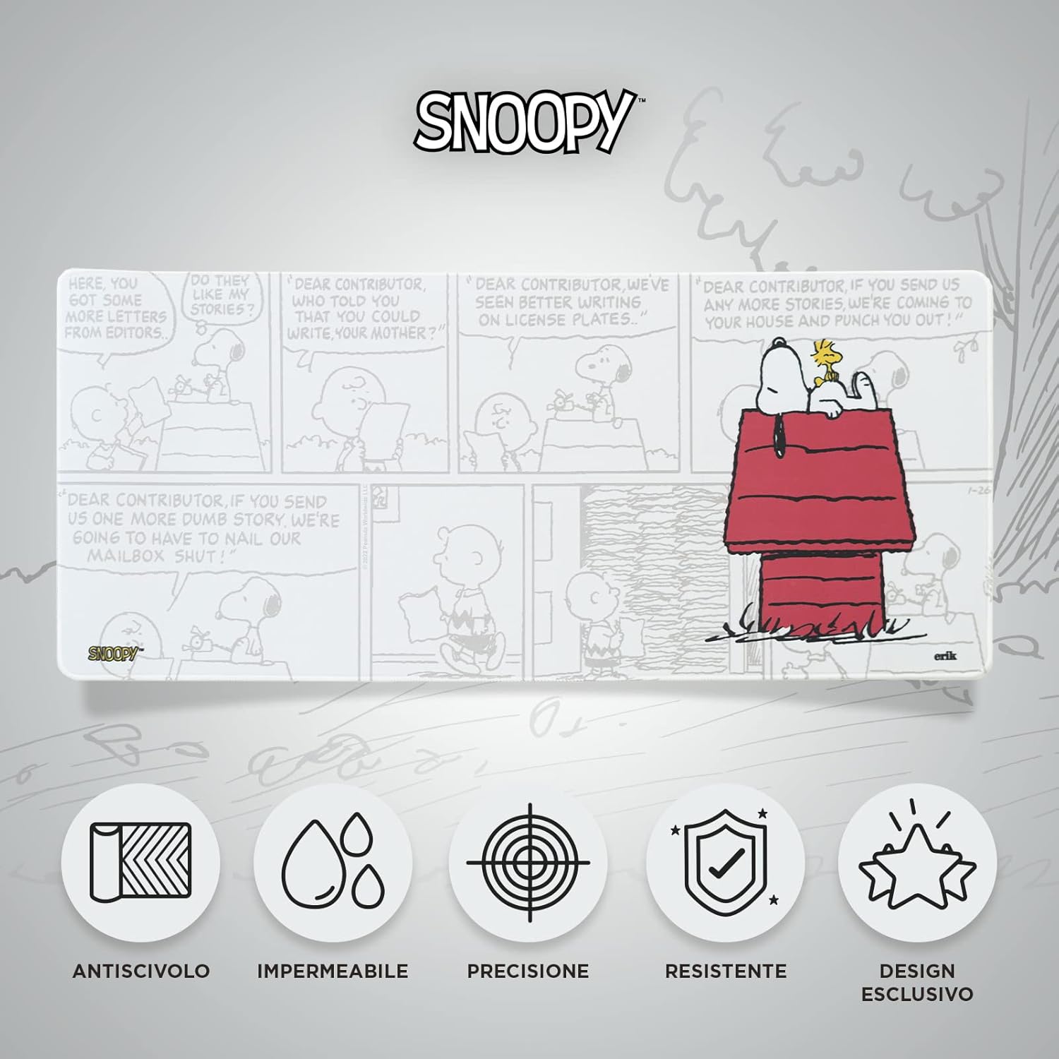 Grupo Erik Mauspad XXL Peanuts Snoopy Gaming Mousepad XXL rutschfest und Wasserabweisend Mauspad Groß - Mouse Pad XXL Gaming Schreibtischunterlage PC Zubehör Gaming