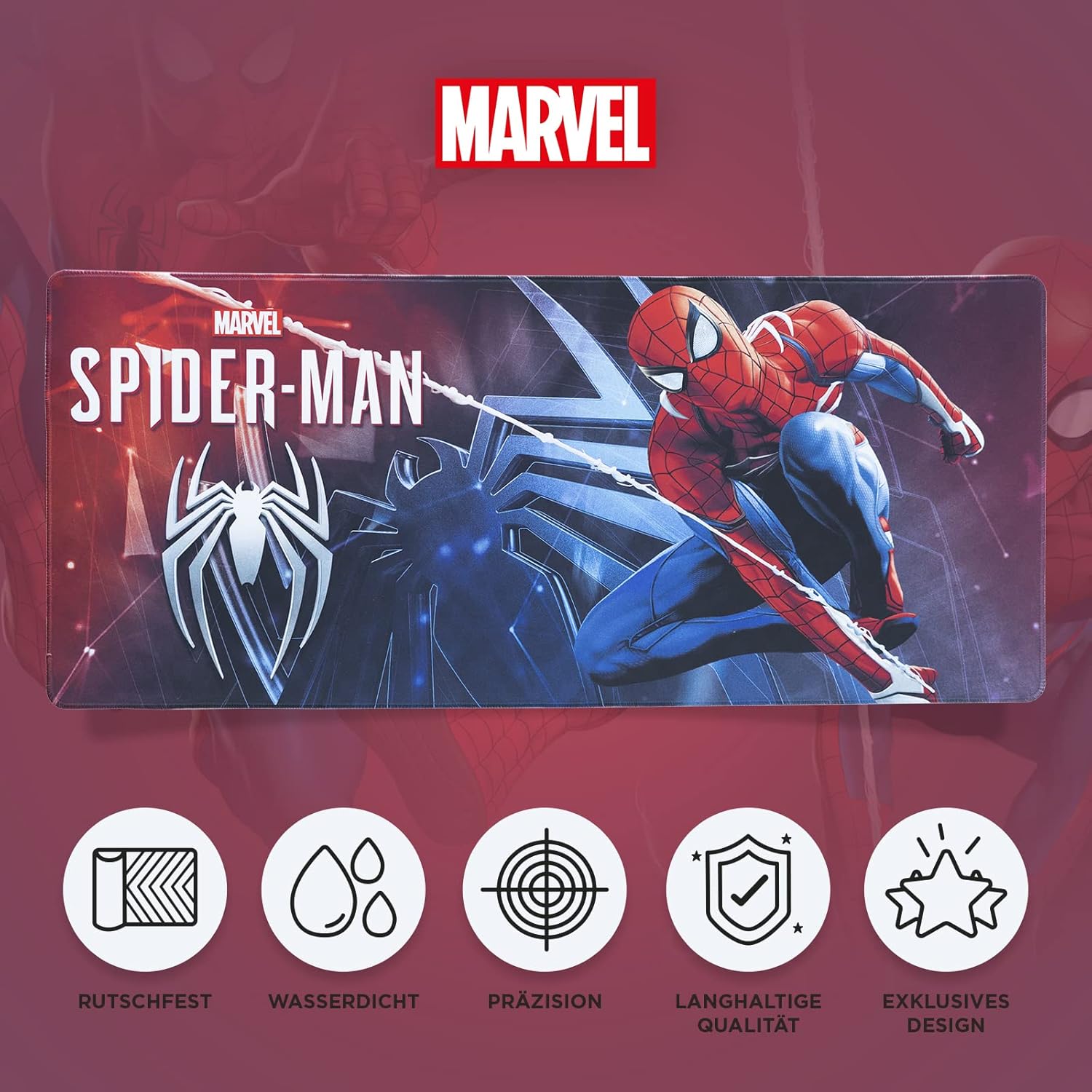 Grupo Erik | Tapis de Souris XL Marvel Spider-Man | sous-Main | Tapis de souris XL 80 x 35 cm | Sous-main de bureau | Base antidérapante | Bords cousus | Résistant à l'eau