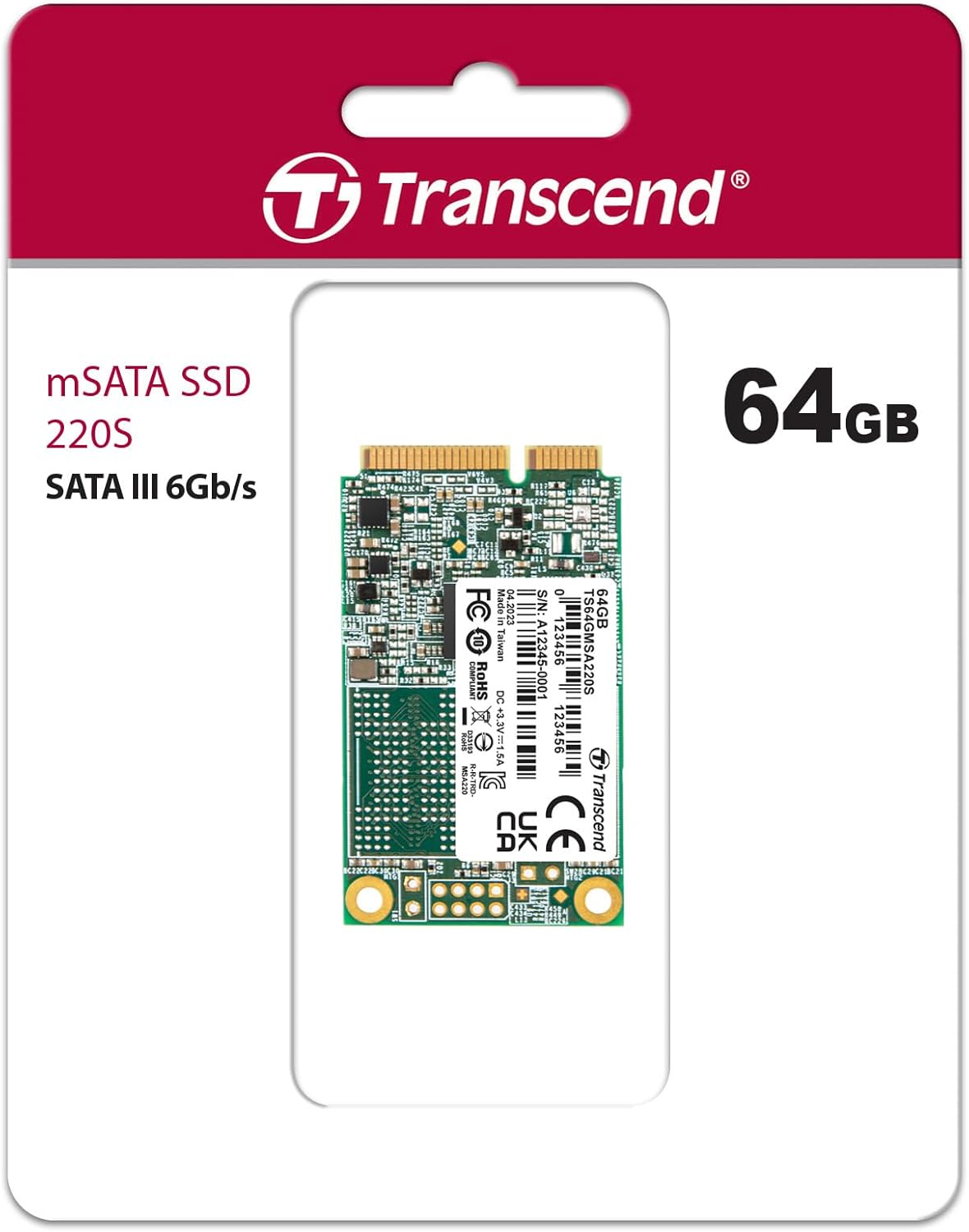 Transcend MSA220S 64GB SATA III 6Gb/sSSD, Read/Write up to 350/250 MB/s with 3D NAND Flash for Ultrabooks, Tablet PCs & Slim Servers TS64GMSA220S